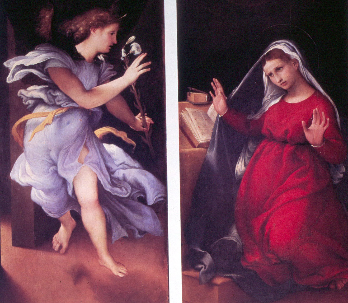 Lorenzo Lotto - Angelo Annunciante e Vergine Annunciata(1525;ol./tv.cm. 82x42; Pinacoteca Civica di Jesi)