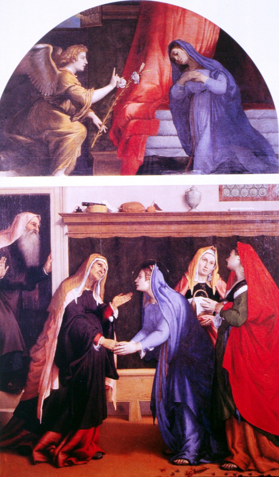 Lorenzo Lotto - La Visitazione (1533 - '35; ol./tel.;tavola centrale più lunetta; Pinacoteca civica Jesi)