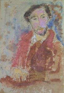 O. Tamburi - Autoritratto (Roma 1932, penna e acquarello su carta intelata, cm 29x21)